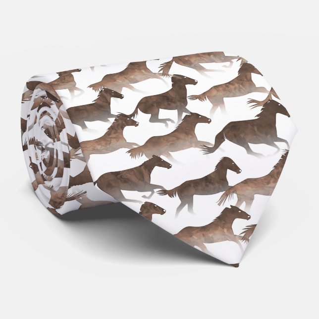 Brown Watercolor Horses Tie (Rolled)