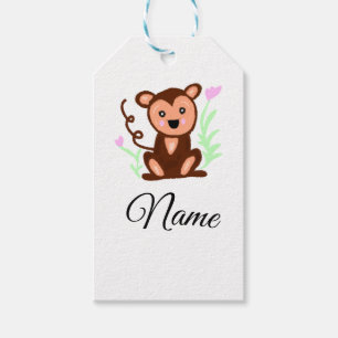 brown watercolor monkey animal add name text gift tags