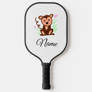 brown watercolor monkey animal add name text pickleball paddle