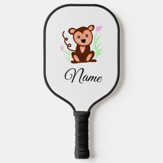 brown watercolor monkey animal add name text pickleball paddle (Front)