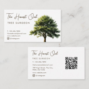 Brown Watercolor Oak Tree Modern Elegant Script Business Card