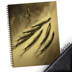 Brown Watercolor Sardine Art Initials Smoke Shadow Notebook