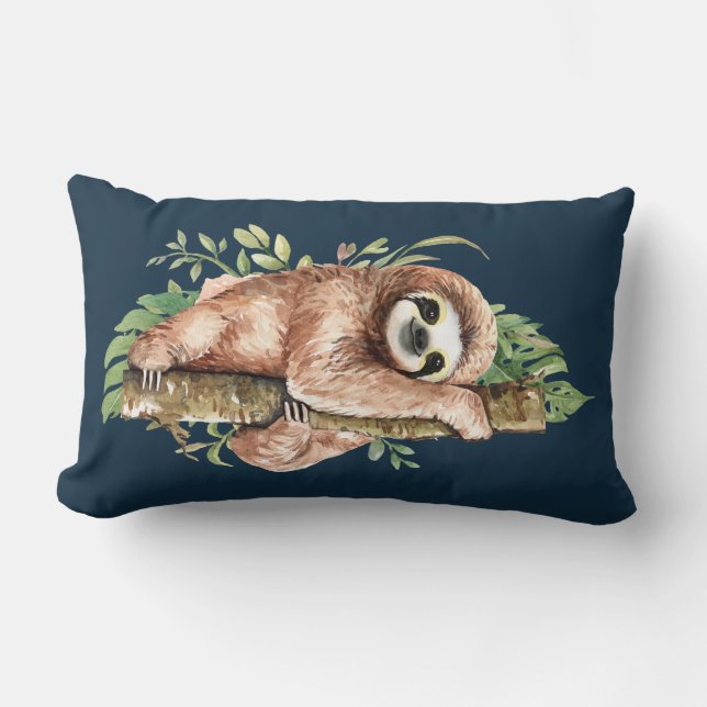 Brown Watercolor Sloth Cute Watercolor Lumbar Pillow (Front)