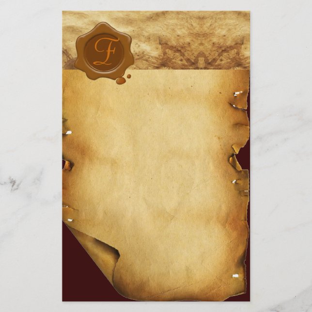 BROWN WAX SEAL PARCHMENT Monogram Stationery (Front)