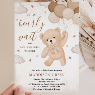 Brown We Can Bearly Wait Baby Shower Invitation