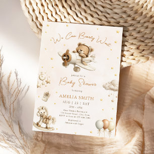 Brown We Can Bearly Wait Teddy Bear Plane Invitation