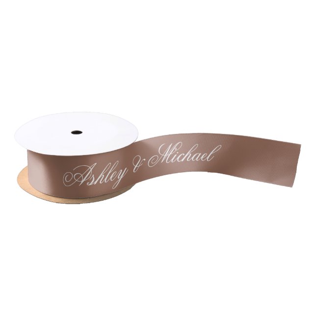 Brown Wedding Elegant Calligraphy Simple Script Satin Ribbon (Spool)