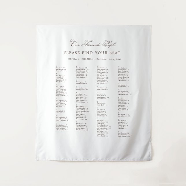Brown Wedding Seating Chart Alphabetical Fabric Tapestry (Front)