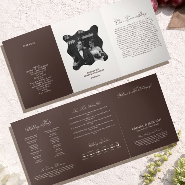 Brown Wedding  Tri-Fold Programme (Creator Uploaded)