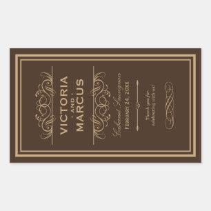 Brown Wedding Wine Bottle Monogram Favour Sticker