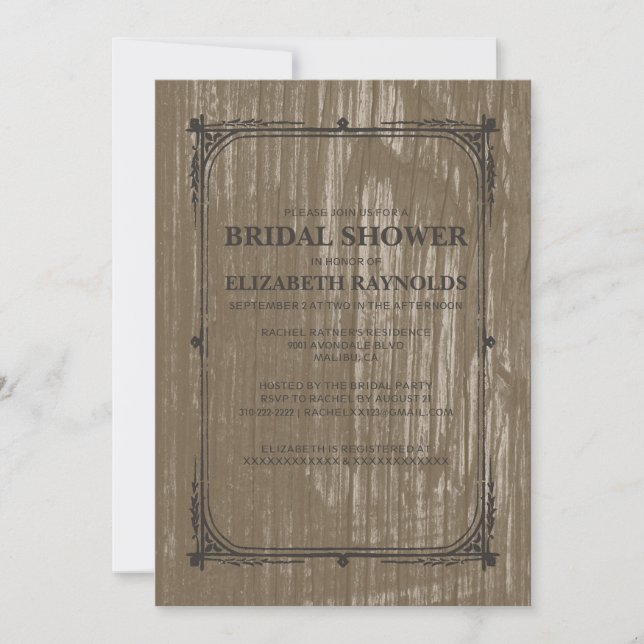 Brown Western Barn Wood Bridal Shower Invitations (Front)