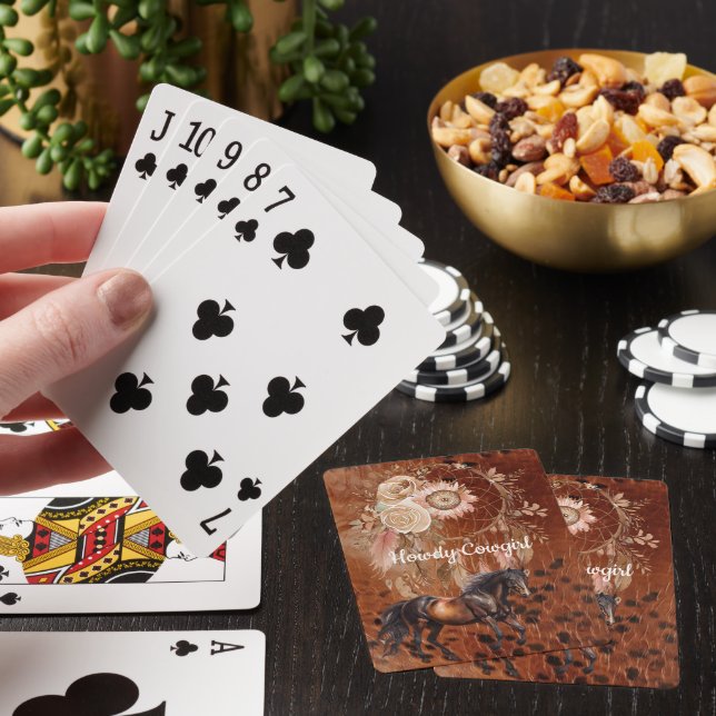 Brown Western Horse Cowgirl Floral Dream Catcher   Playing Cards (In Situ)