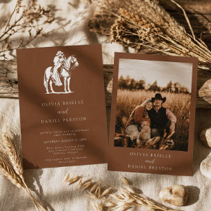 Brown Western Rustic Horse Country Photo Wedding Invitation