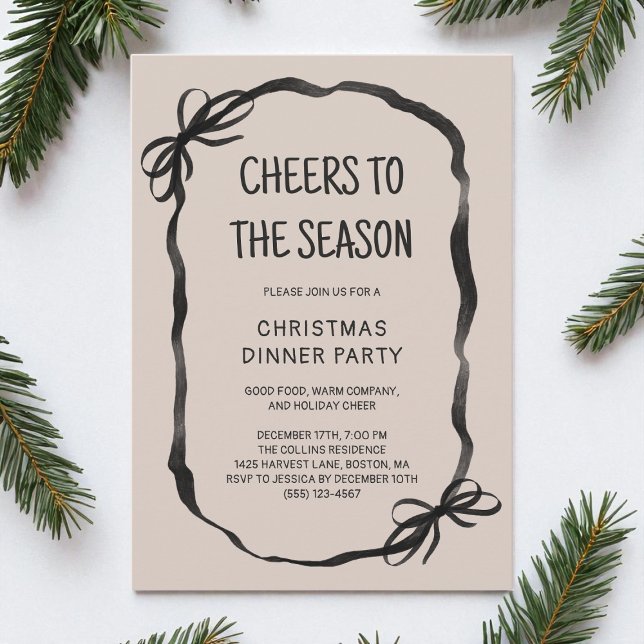 Brown Whimsical Hand Drawn Christmas Dinner Party Invitation (Brown Whimsical Hand Drawn Christmas Dinner Party Invitation)