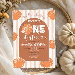 Brown Whimsical Stripes Pumpkin Onederful Birthday Invitation