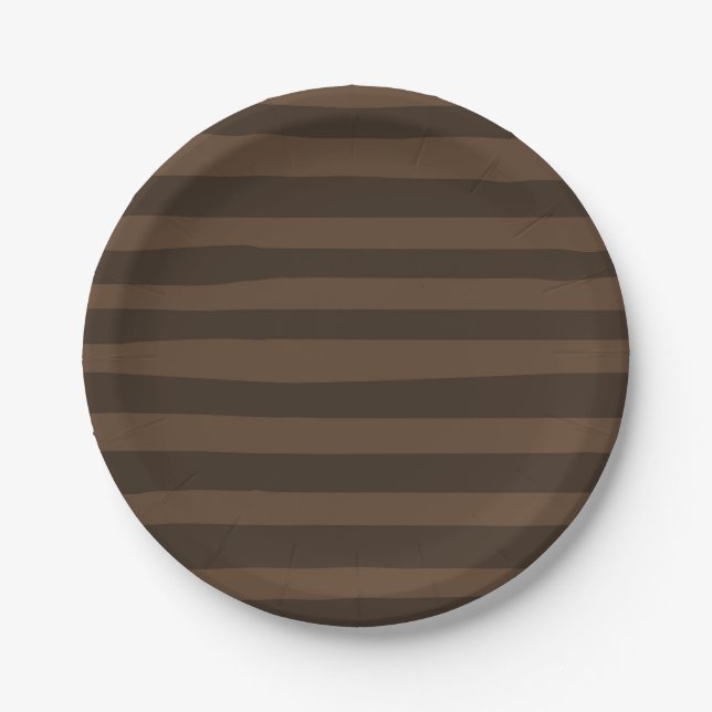 Brown Whimsical Stripes Rustic Modern Minimal Paper Plate (Front)