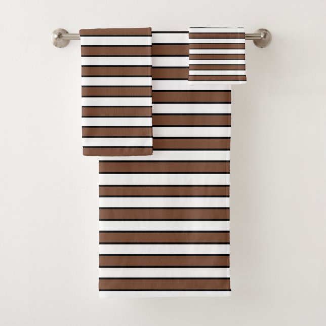 Brown, White and Black Stripes Bath Towel Set (Insitu)