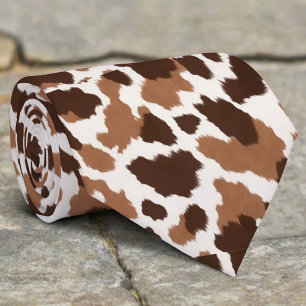 Brown White Animal Print Fabric Leather Skin Dots Tie