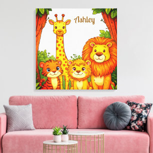 Brown White Animals Nursery Jungle Safari  Canvas Print