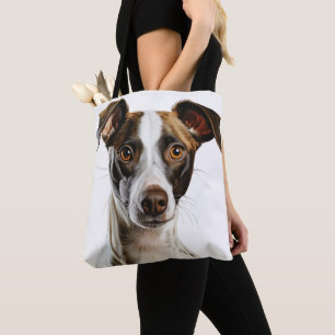BROWN & WHITE BEAUTIFUL GREYHOUND DOG TOTE BAG
