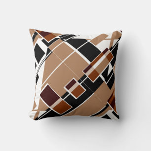 Brown White Black Tan Diagonal Geometric Design Throw Pillow