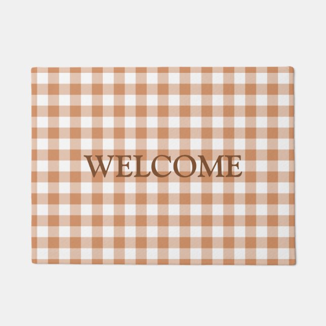 Brown White Buffalo Lumberjack Plaids Welcome Doormat (Front)