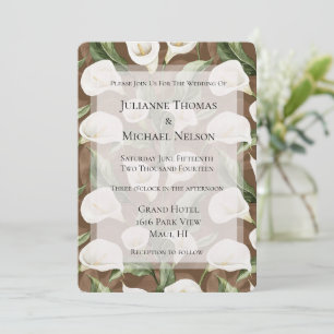 Brown White Calla Lily Floral Wedding Invitation