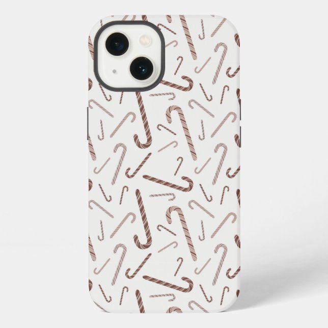 Brown & White Candy Cane Pattern iPhone Case (Back)