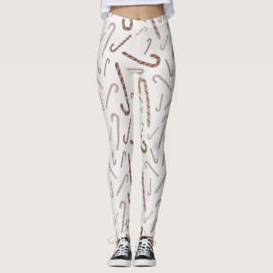 Brown & White Candy Cane Pattern Leggings