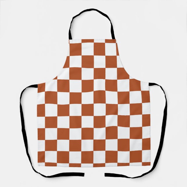 Brown White Chequered Check Pattern Apron (Front)