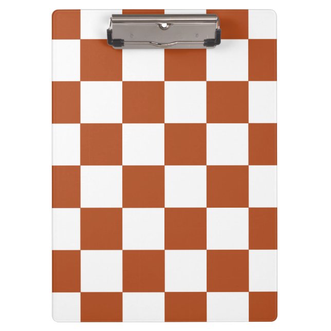 Brown White Chequered Check Pattern Clipboard (Front)