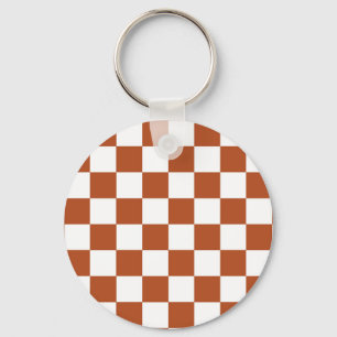 Brown White Chequered Check Pattern Keychain
