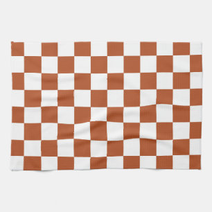 Brown White Chequered Check Pattern Kitchen Towel