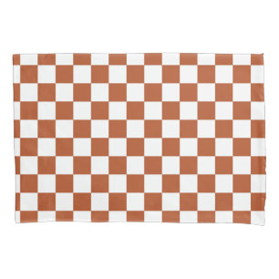 Brown White Chequered Check Pattern Pillowcase