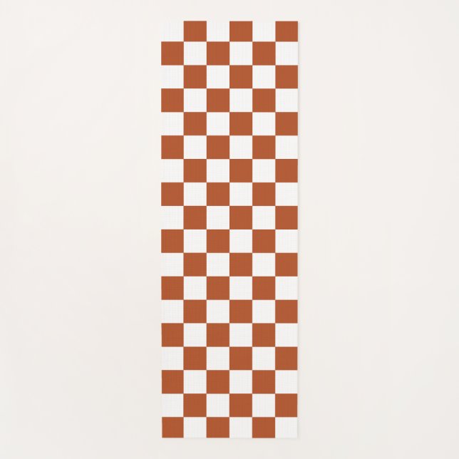 Brown White Chequered Check Pattern Yoga Mat (Front)