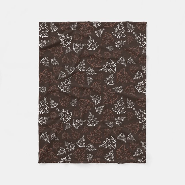 Brown & White Christmas Tree Pattern Fleece Blanket (Front)