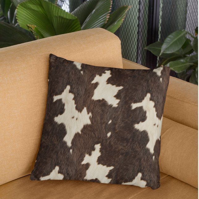 Brown White Cow Faux Fur Spots Skin  Throw Pillow (Creator Uploaded)