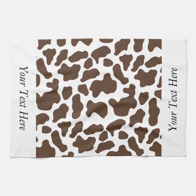 Brown White Cow Pattern Personalized Kitchen Towel (Horizontal)