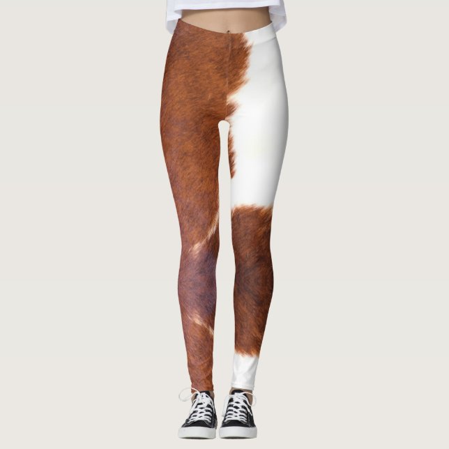 Brown,white, Cow Print Leggings (Front)