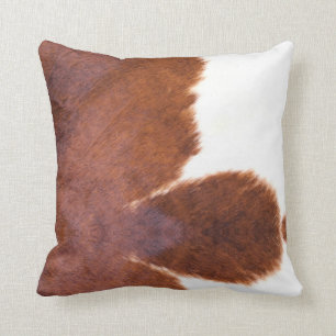 Brown,White, Cow Print Throw Pillow