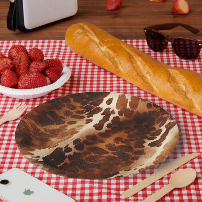 Brown White Cowhide farm western animal Paper Plate (Picnic)
