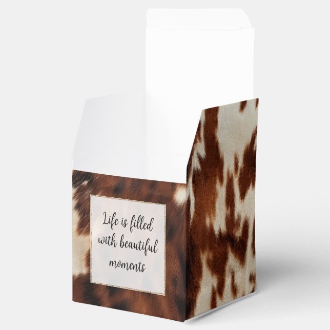 Brown White Cowhide Favor Box (Opened)