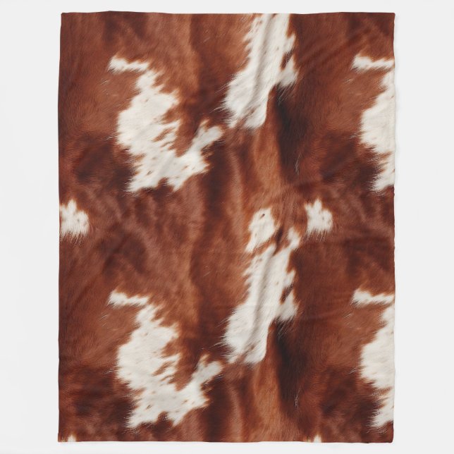 Brown White Cowhide Fleece Blanket (Front)