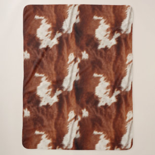 Brown White Cowhide Sherpa Blanket