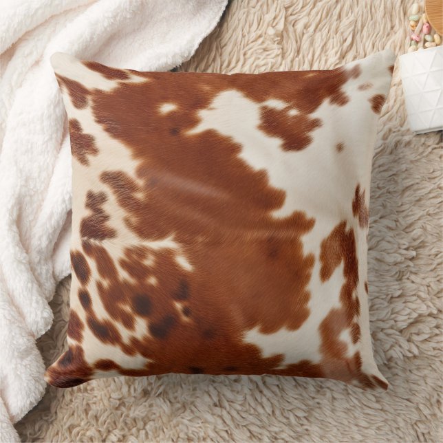 Brown White Cowhide Throw Pillow (Blanket)