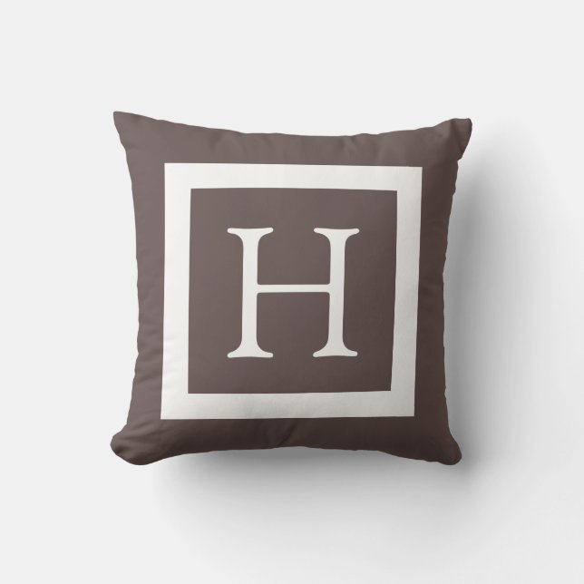 Brown White Custom Monogram Throw Pillow (Front)