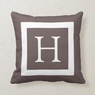 Brown White Custom Monogram Throw Pillow