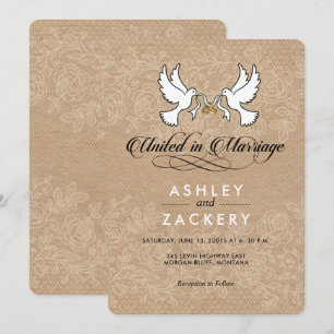 Brown, white doves Wedding Invitation