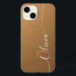 Brown White Elegant Calligraphy Script Name Case-Mate iPhone 14 Case<br><div class="desc">Brown Shimmer White Elegant Calligraphy Script Custom Personalized Name iPhone 14 Smart Phone Cases features a modern and trendy simple and stylish design with your personalized name in elegant hand written calligraphy script typography on a metallic brown shimmer background. Designed by ©Evco Studio www.zazzle.com/store/evcostudio</div>