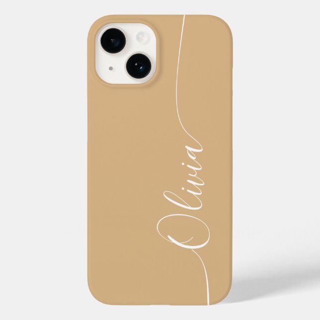 Brown White Elegant Calligraphy Script Name Case-Mate iPhone Case (Back)